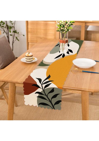 Renkli Zeminli Onedraw Çizimli Yaprak Desenli Dijital Baskılı Modern Runner
