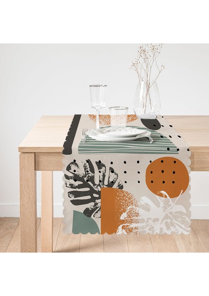 Pastel Zeminli Yaprak Desenli Dijital Baskılı Modern Runner fiyatları