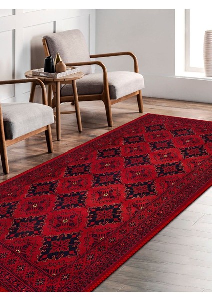 Afgan Desenli Halı, Dokuma Taban Dekoratif Şönil