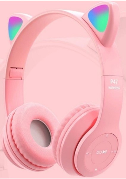 P47 Yeni Nesil Şık Tasarım LED Işıklı Kablosuz Bluetooth 5.0 Kedili Kulaklık
