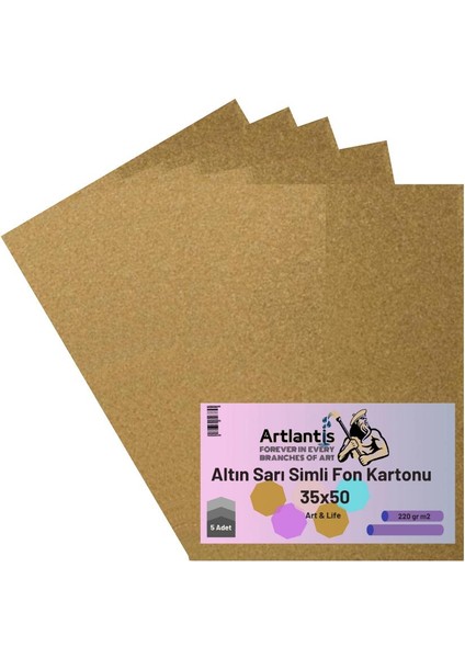 Altın Sarı Simli Karton 35X50 5 Adet Artlantis Simli Karton Altın Sarı 5 Adet 35*50