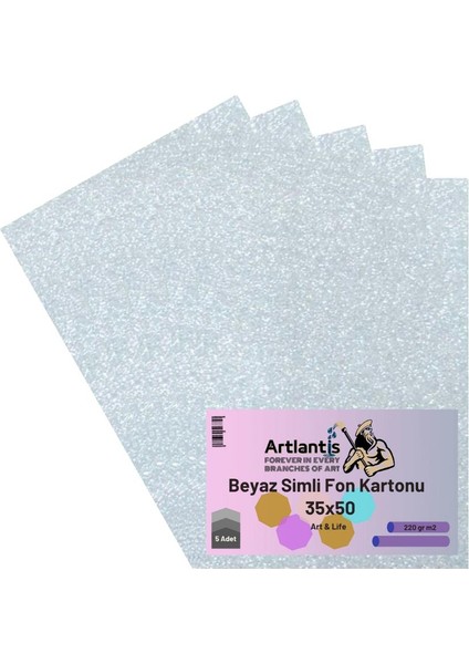 Beyaz Simli Karton 35X50 5 Adet Artlantis Simli Karton Beyaz 5 Adet 35X50