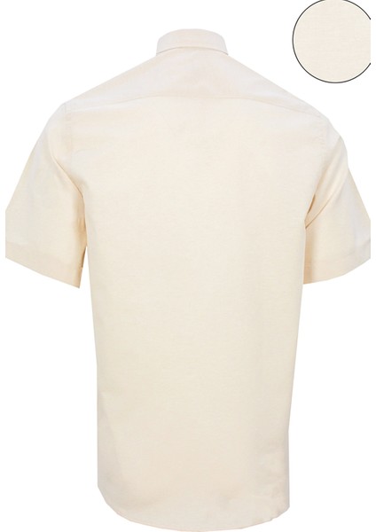 Erkek Taba Kısa Kol Klasik Kesim Yaka Düğmeli Pamuk Saten Gömlek modelleri