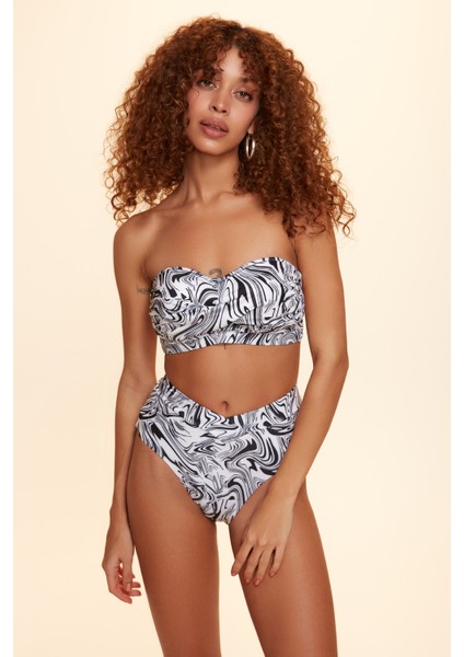 Dennis Soft Straplez Bikini Tek Üst Ebruli Desenli 229108