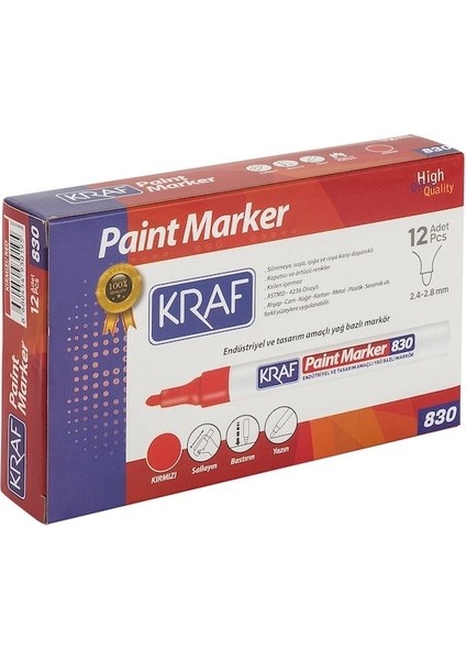 830 Paint Markör Kalem Kırmızı 12'li