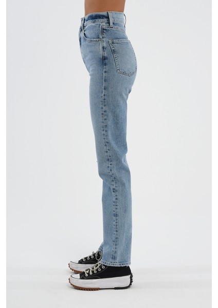 Açık Mavi Yüksek Bel Slim Straight Fit Dizi Yıpratmalı Fermuarlı Jean Pantolon C 4694-005 fiyatları