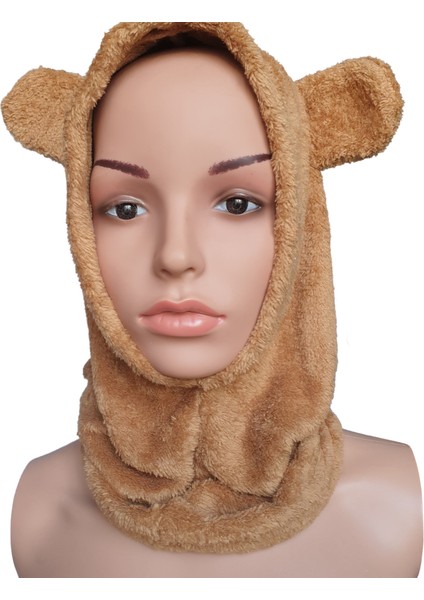 Teddy Bear Ayıcık Kulaklı Boyunluk Bere-Kahverengi
