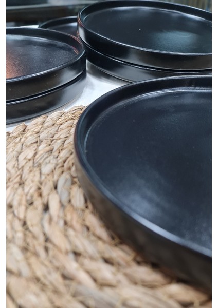 Mat Siyah 21 cm Stackable Pasta Tabağı 6 Adet