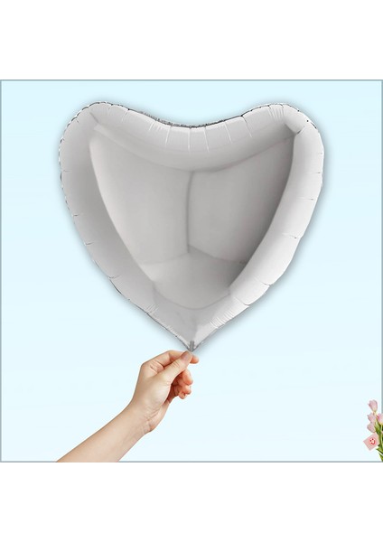 Kalp Folyo Balon, 60cm - Gümüş