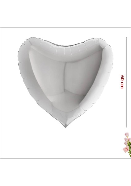 Kalp Folyo Balon, 60cm - Gümüş