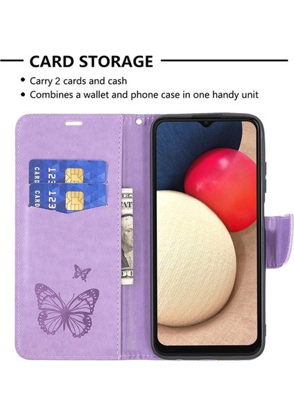 Samsung Galaxy A03S Için Kelebek Çiçek Desen Deri Telefon Kılıfı (Yurt Dışından)
