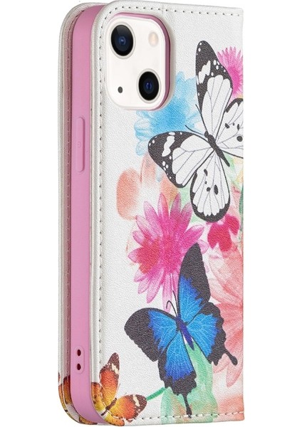 iPhone 13 Mini 5.4 Inç Uyumlu Desen Baskılı Deri Cüzdan Tpu Telefon Kılıfı - Renkli (Yurt Dışından)
