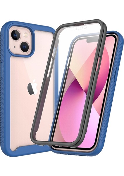 iPhone 13 Mini 5.4 Inç Uyumlu Pet Ekran Koruyuculu Pc + Tpu Hibrit Telefon Kılıfı- Koyu Mavi (Yurt Dışından)