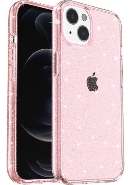 iPhone 13 Mini 5.4 Inç Uyumlu Sararma Önleyici Simli Tasarım Yumuşak Tpu + Sert Pc Darbeye Dayanıklı Telefon Kılıfı - Pembe (Yurt Dışından)