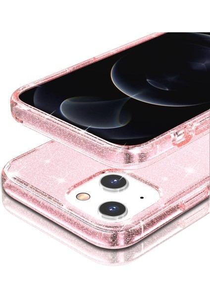 iPhone 13 Mini 5.4 Inç Uyumlu Sararma Önleyici Simli Tasarım Yumuşak Tpu + Sert Pc Darbeye Dayanıklı Telefon Kılıfı - Pembe (Yurt Dışından)