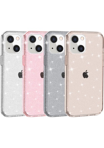 iPhone 13 Mini 5.4 Inç Uyumlu Sararma Önleyici Simli Tasarım Yumuşak Tpu + Sert Pc Darbeye Dayanıklı Telefon Kılıfı - Pembe (Yurt Dışından)