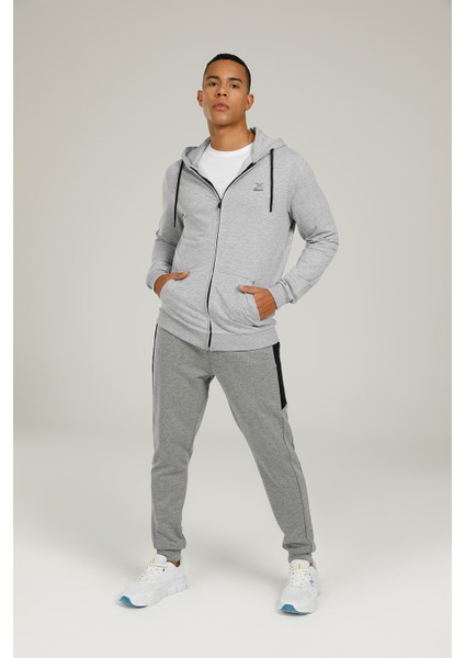 SN87 Basic Full Zıp Hoodie Gri Erkek Eşofman Üstü