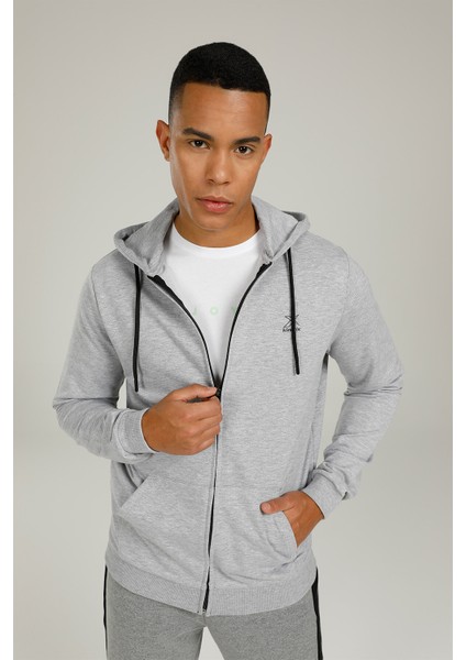 SN87 Basic Full Zıp Hoodie Gri Erkek Eşofman Üstü
