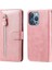 iPhone 13 Pro Için Çizilmez Fermuarlı Deri Cüzdan Tasarımlı Telefon Kılıfı - Rose Gold (Yurt Dışından) 1