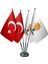 Masa Üstü Ak Parti Bayrağı Türk Bayrağı Dörtlü Krom Direk Masa Bayrak Seti 1
