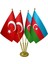 Masa Üstü Azerbaycan Bayrağı Türk Bayrağı Dörtlü Pirinç Direk Masa Bayrak Seti 1
