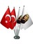 Masa Üstü Atatürk Bayrağı Türk Bayrağı Dörtlü Krom Direk Masa Bayrak Seti 1