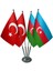 Masa Üstü Azerbaycan Bayrağı Türk Bayrağı Dörtlü Krom Direk Masa Bayrak Seti 1