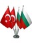 Masa Üstü Bulgaristan Bayrağı Türk Bayrağı Dörtlü Krom Direk Masa Bayrak Seti 1
