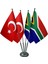 Masa Üstü Güney Afrika Bayrağı Türk Bayrağı Dörtlü Krom Direk Masa Bayrak Seti 1