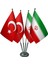 Masa Üstü Iran Bayrağı Türk Bayrağı Dörtlü Krom Direk Masa Bayrak Seti 1