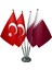 Masa Üstü Katar Bayrağı Türk Bayrağı Dörtlü Krom Direk Masa Bayrak Seti 1