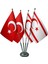 Masa Üstü Kktc Kuzey Kıbrıs Bayrağı Türk Bayrağı Dörtlü Krom Direk Masa Bayrak Seti 1