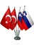 Masa Üstü Slovenya Bayrağı Türk Bayrağı Dörtlü Krom Direk Masa Bayrak Seti 1