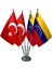 Masa Üstü Venezuella Bayrağı Türk Bayrağı Dörtlü Krom Direk Masa Bayrak Seti 1