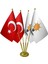 Masa Üstü Ak Parti Bayrağı Türk Bayrağı Dörtlü Pirinç Direk Masa Bayrak Seti 1
