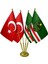 Masa Üstü Çeçenistan Içkerya Bayrağı Türk Bayrağı Dörtlü Pirinç Direk Masa Bayrak Seti 1