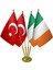 Masa Üstü Irlanda Bayrağı Türk Bayrağı Dörtlü Pirinç Direk Masa Bayrak Seti 1