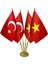 Masa Üstü Vietnam Bayrağı Türk Bayrağı Dörtlü Pirinç Direk Masa Bayrak Seti 1