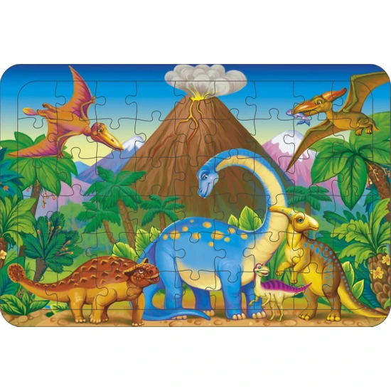 Güven Serigrafi Dinozor 4  54 Parça Ahşap Çerçeveli Puzzle Yapboz