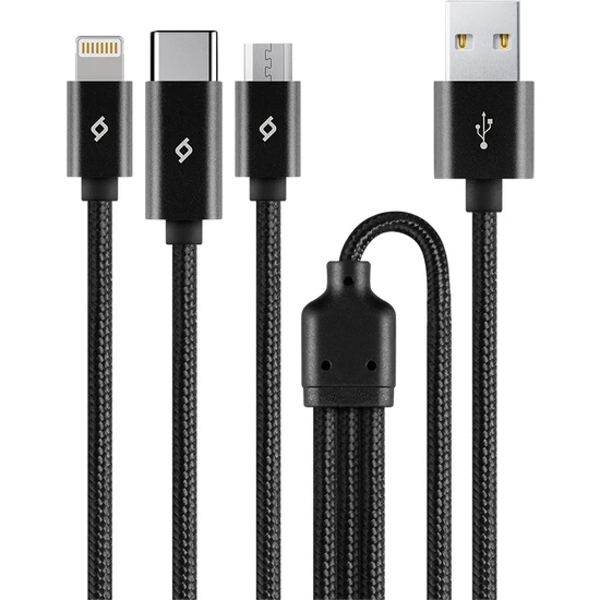 Ttec Alumicable Trio Şarj Kablosu 1mt. Type-C, Lightning, Micro USB