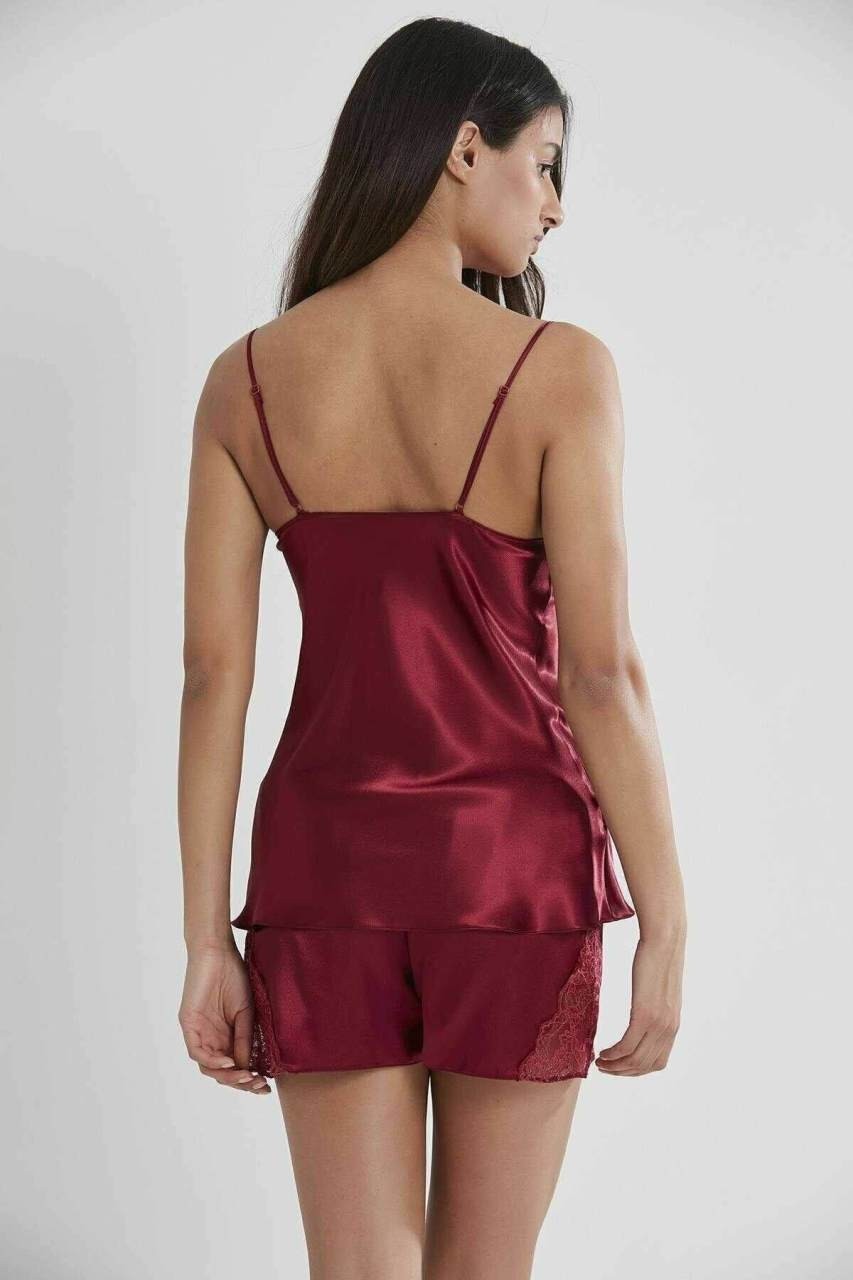 Pierre Cardin 425 Saten Şort Takım Bordo görsel 4