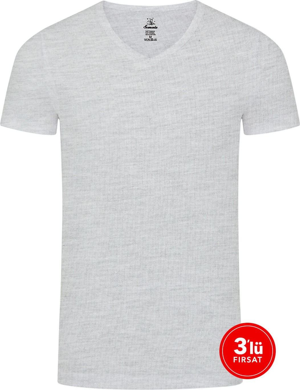 SAM Erkek Modal V Yaka Tshirt 3'lü Paket - Melanj