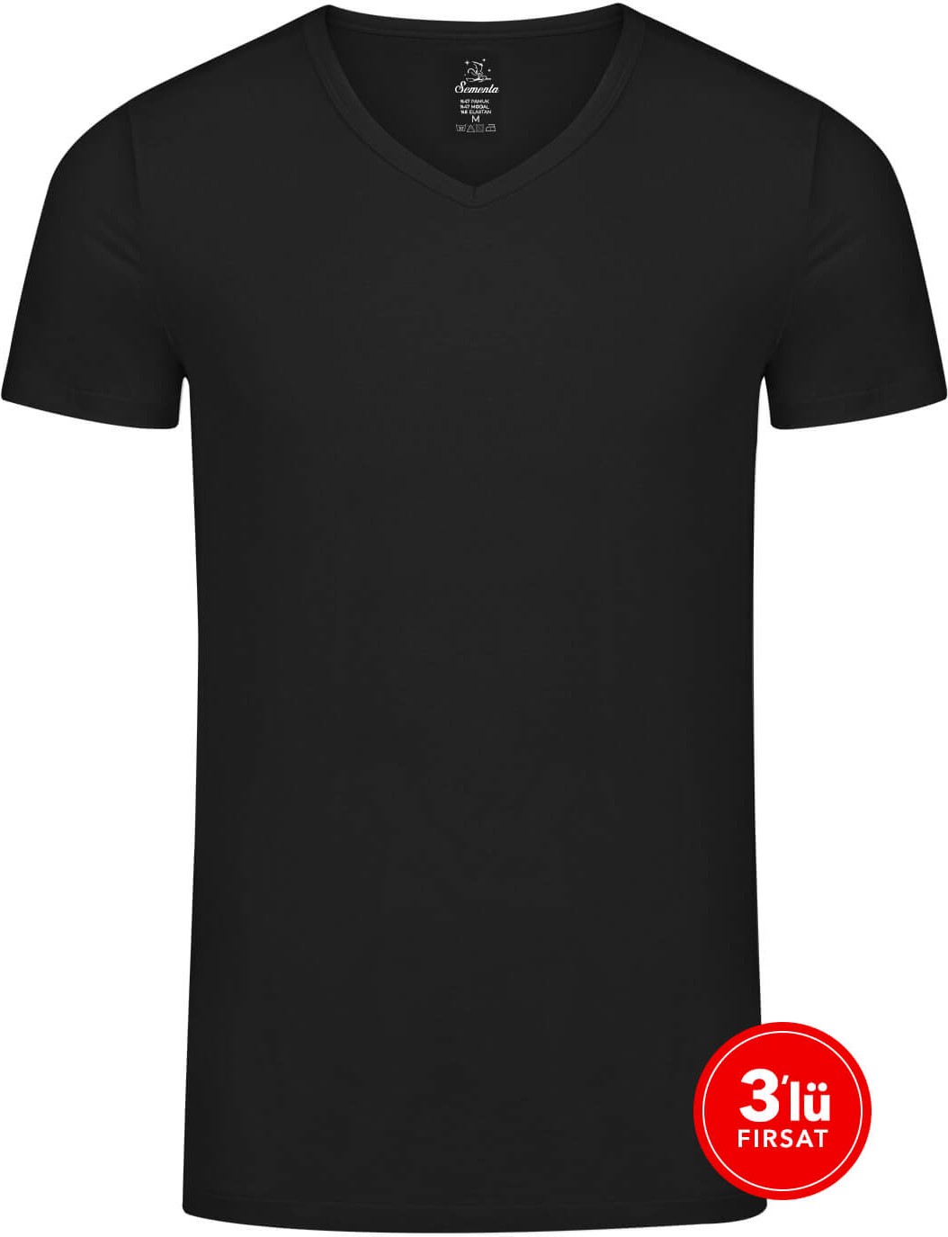 SAM Erkek Modal V Yaka Tshirt 3'lü Paket - Siyah