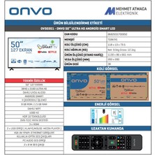 Onvo OV50351 50" 127 Ekran Uydu Alıcılı 4K Ultra HD Android Smart LED TV