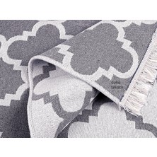 Voho Tekstil Çift Taraflı Dokuma Kilim Gri Beyaz Renk Lidya Motif