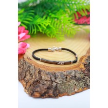 Midyat Nurtaş Gümüş Balta Model Siyah Deri Kordonlu Unisex Gümüş Bileklik 201020446