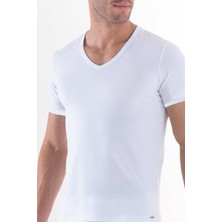 Silver V Yaka Kısa Kol Beyaz T-Shirt 9308