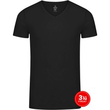 SAM Erkek Modal V Yaka Tshirt 3'lü Paket - Siyah