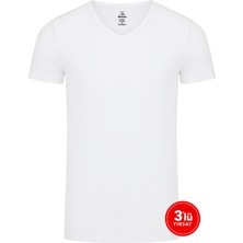 SAM Erkek Modal V Yaka Tshirt 3'lü Paket - Beyaz