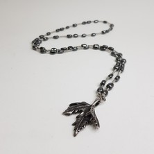 Tonstyle TS001538 Sol (Toprak) - Rahatlatan Enerji Akçaağaç Yaprağı - Açık Renk D.taş + P.çelik El Işi/tasarım Erkek Kolye 78 cm